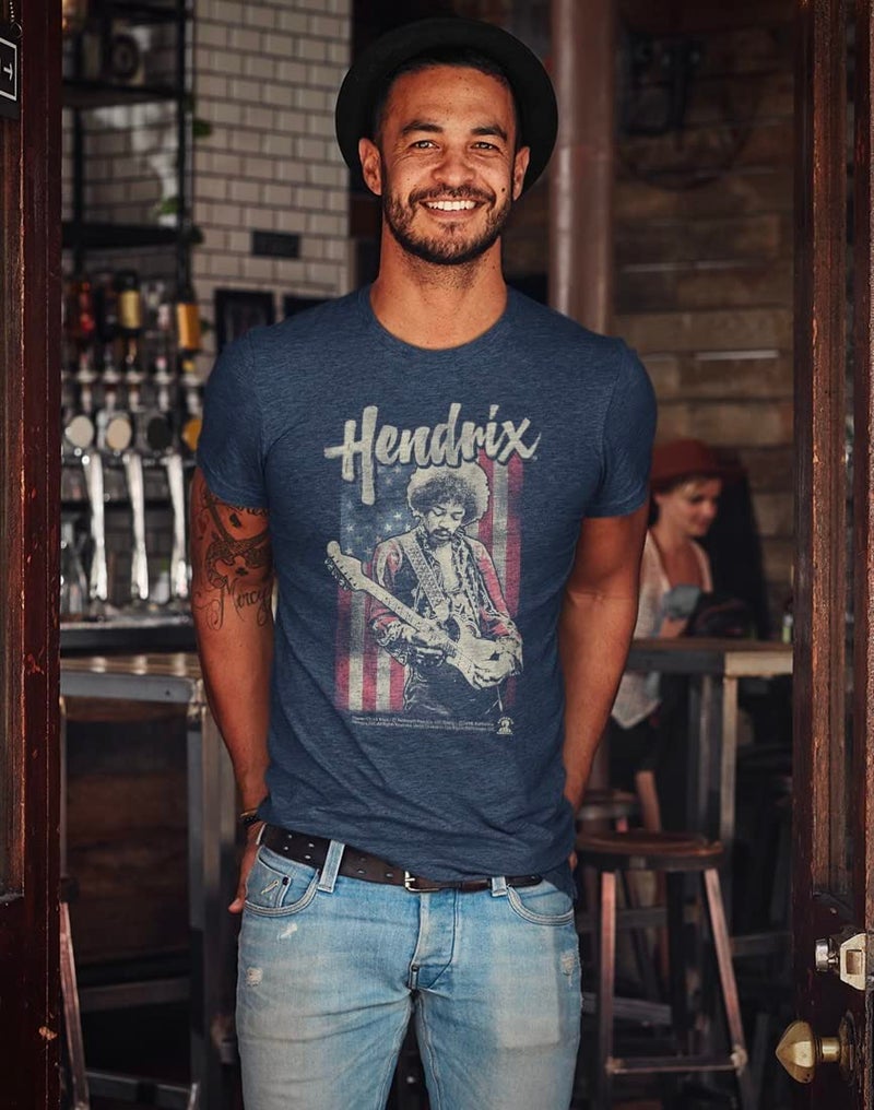 American Classics Jimi Hendrix 1960's Psychedelic Musical Icon USA Flag Distressed T-Shirt Tee - Image 4